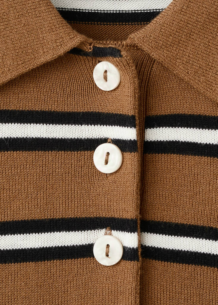 Striped polo-neck sweater — Caramel