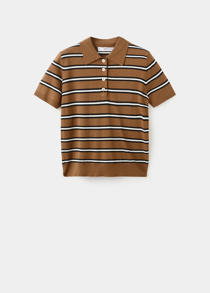 Striped polo-neck sweater — Caramel