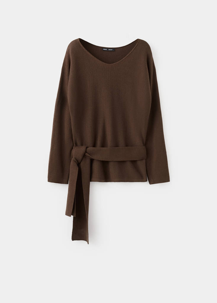 Knit belt sweater — Chocolate