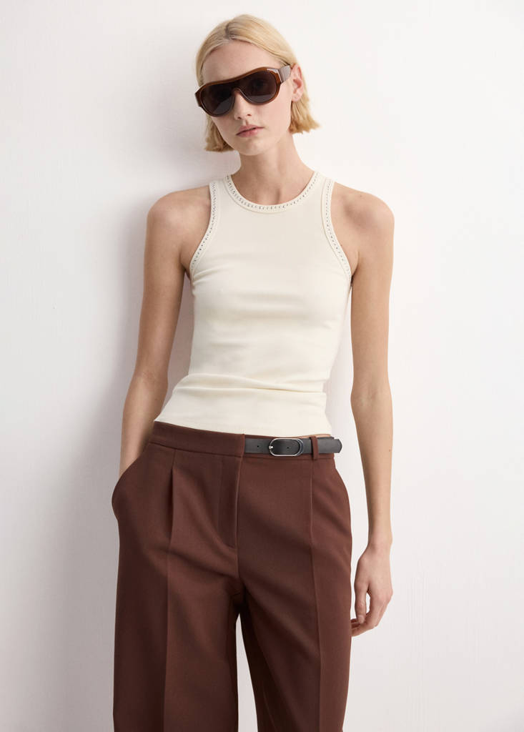 Studded trim top — Off White