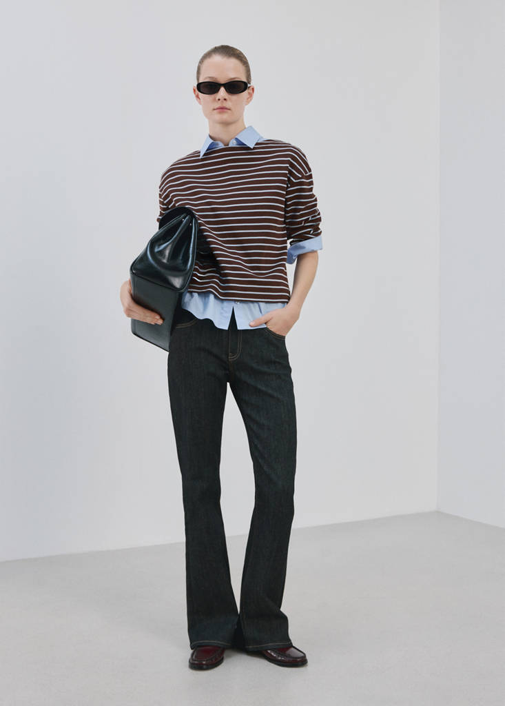 Striped boat neck sweatshirt — Chocolate
