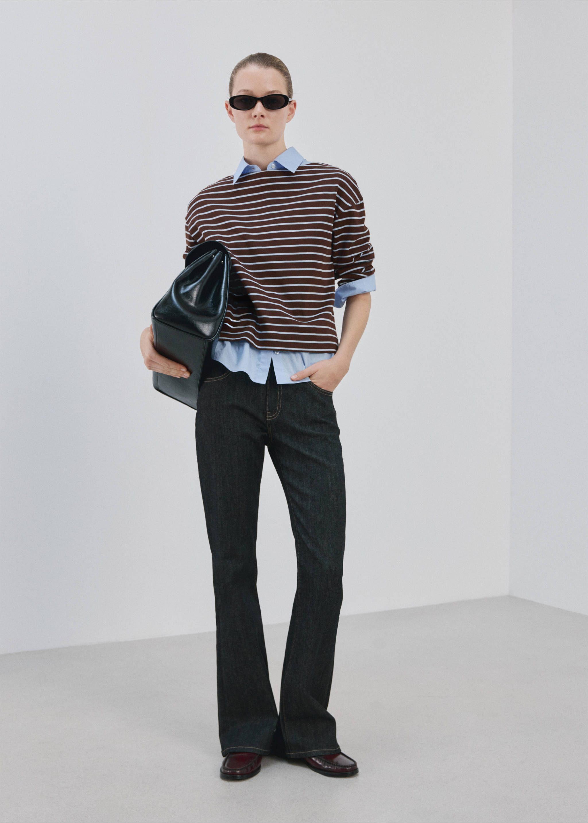 Striped boat neck sweatshirt - General plane, Chocolate. Ref: 27065823-00.