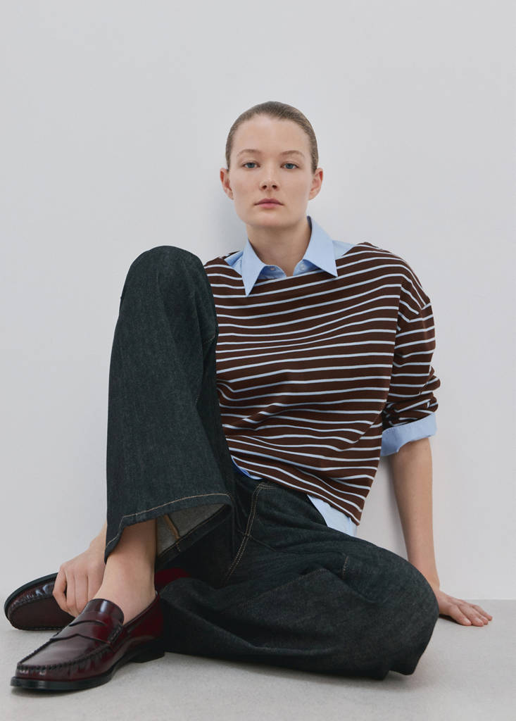 Striped boat neck sweatshirt — Chocolate