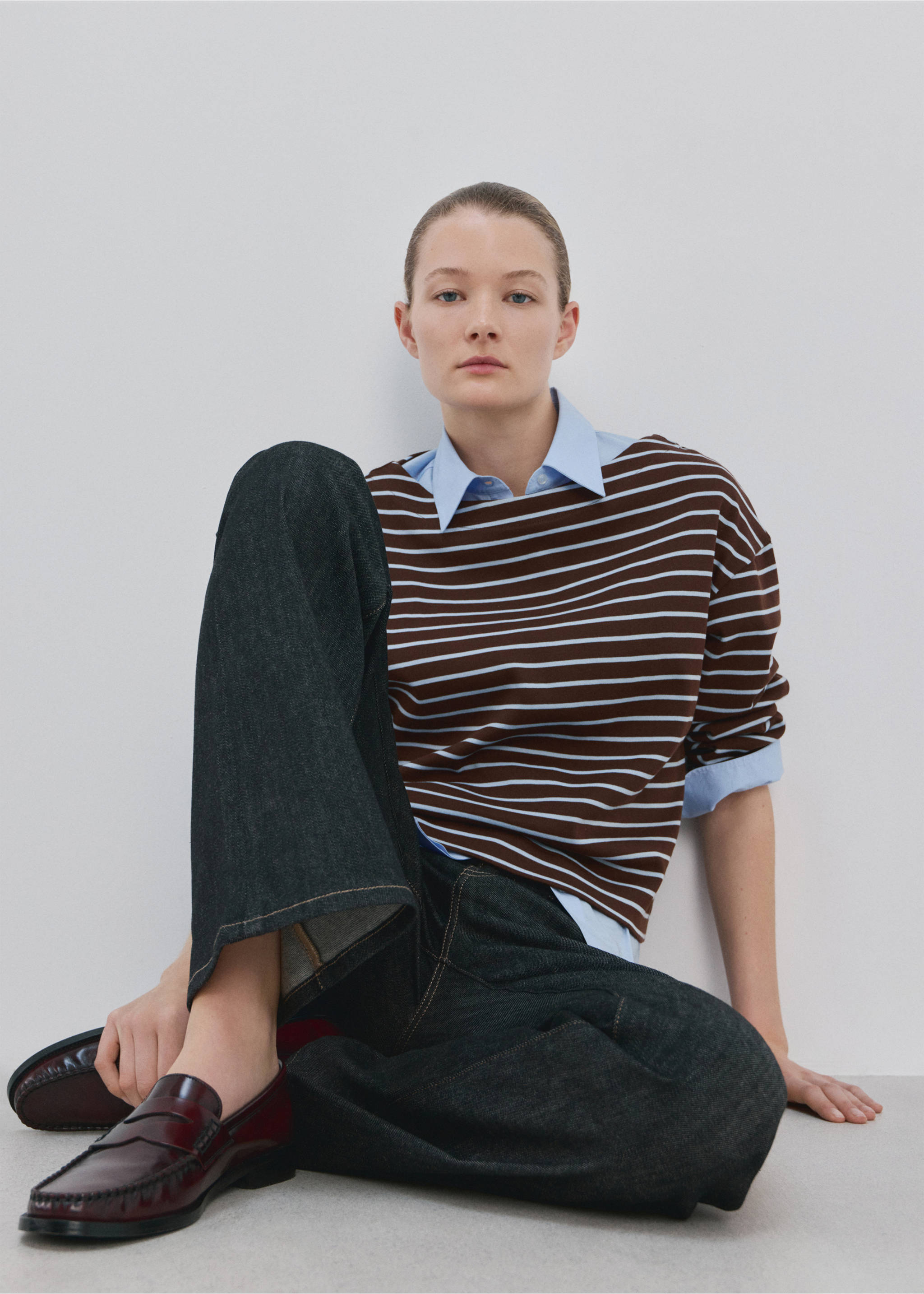 Striped boat neck sweatshirt - Medium plane, Chocolate. Ref: 27065823-00.