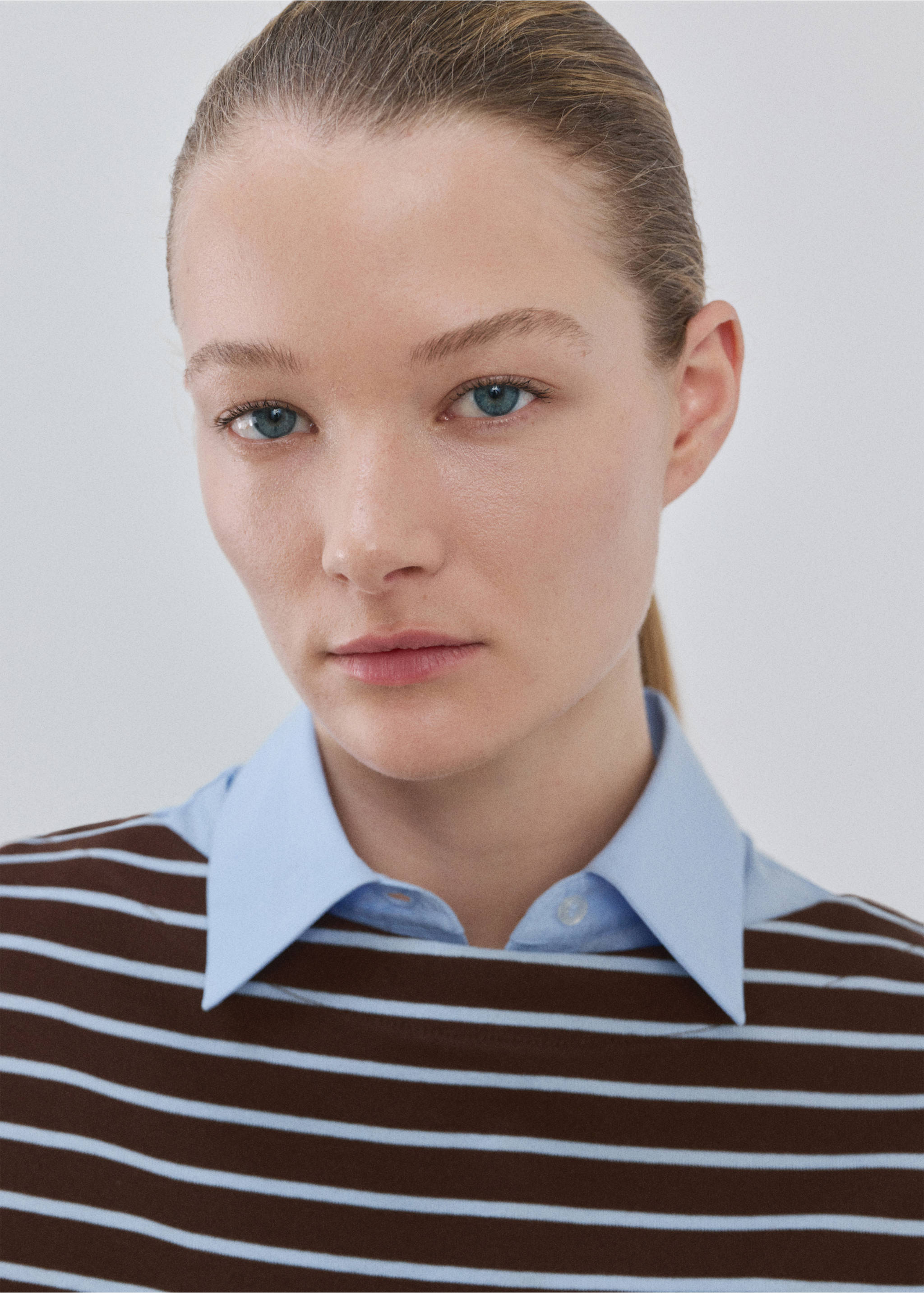 Striped boat neck sweatshirt - Details of the article 1, Chocolate. Ref: 27065823-00.
