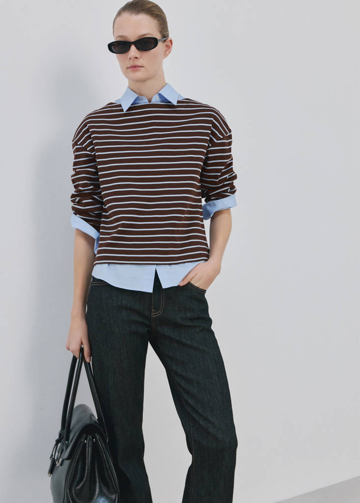 Striped boat neck sweatshirt — Chocolate