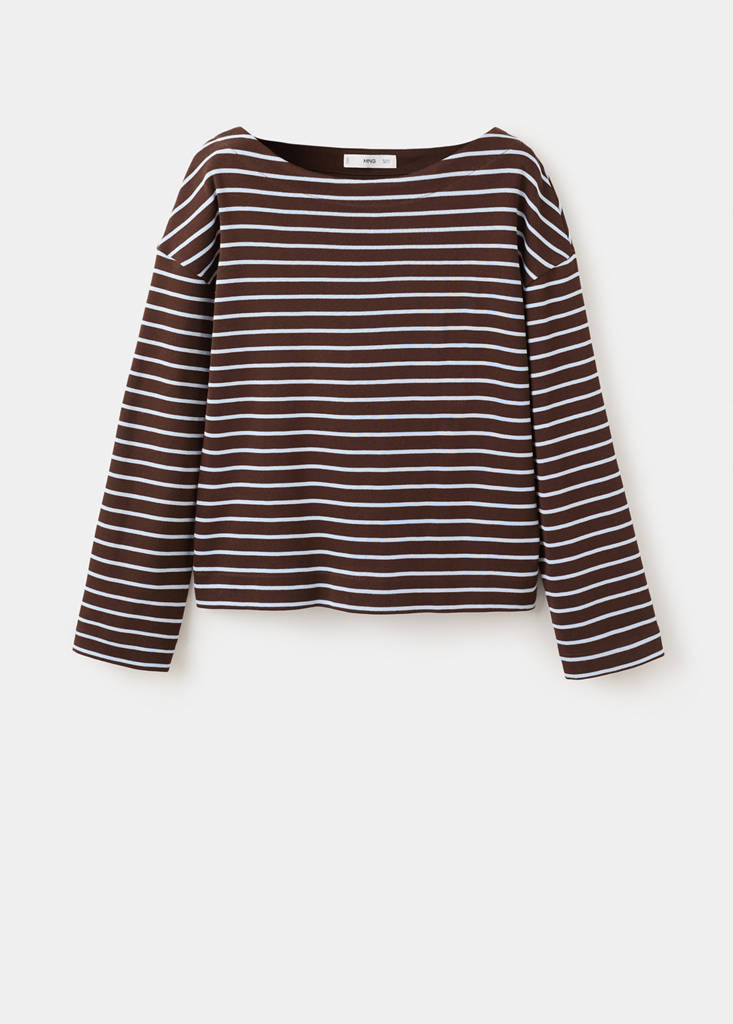 Striped boat neck sweatshirt — Chocolate