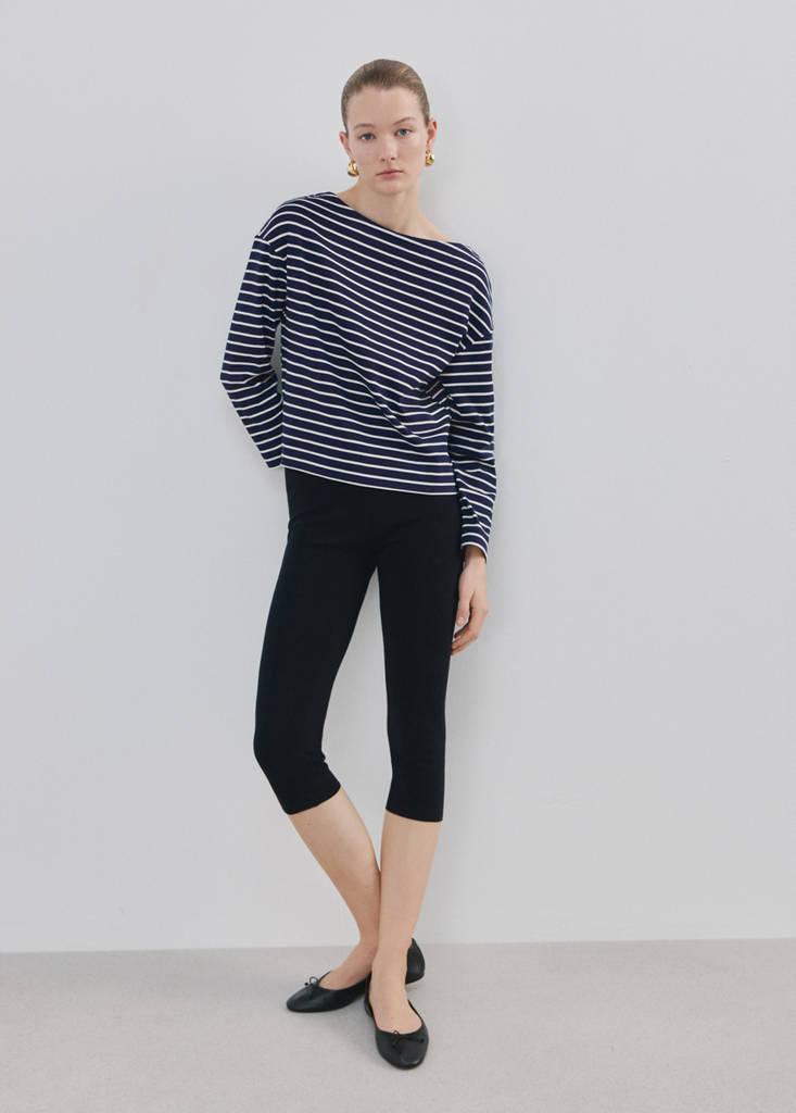 Striped boat neck sweatshirt — Navy