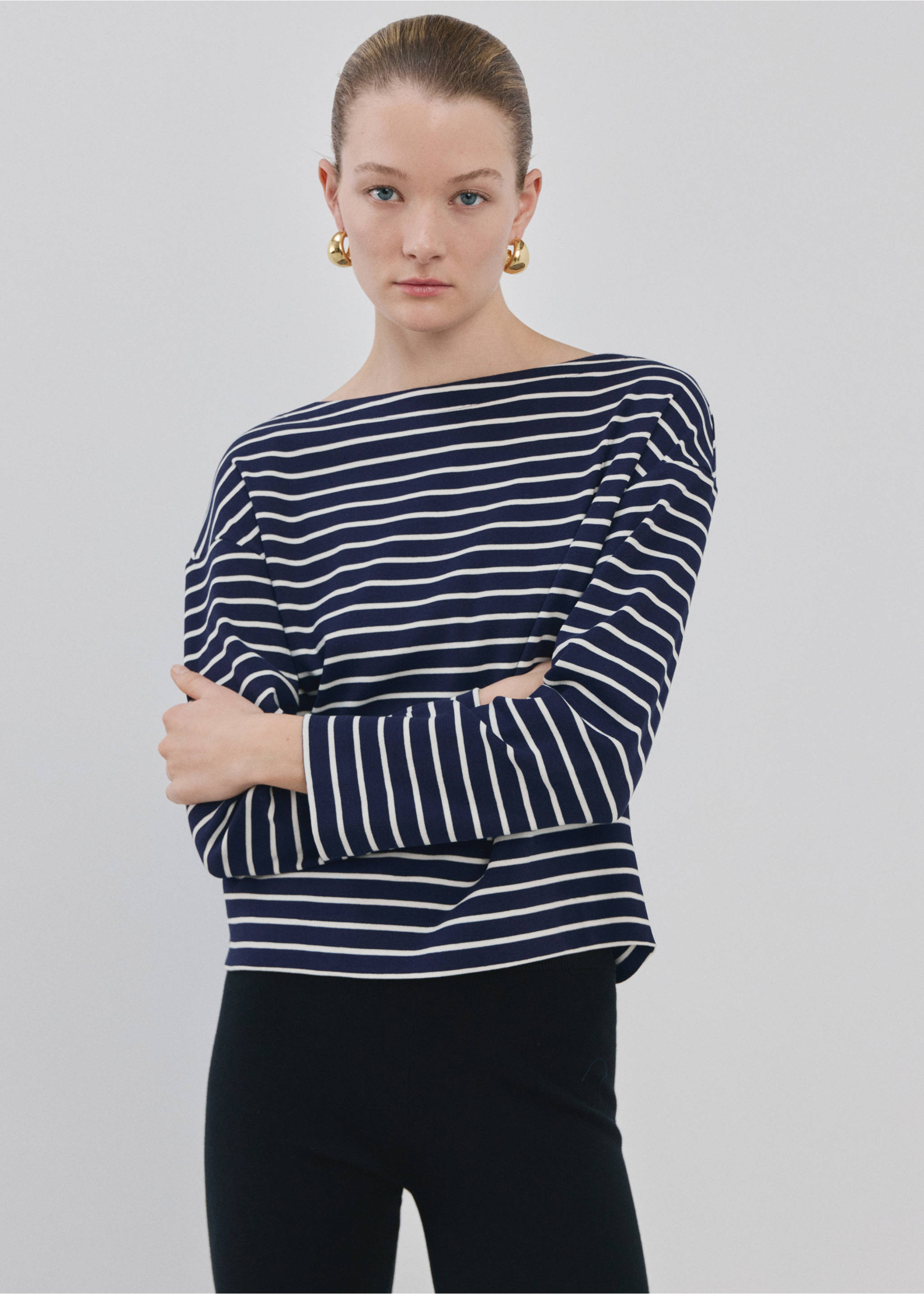 Sudadera rayas cuello barco - Plano medio, Azul marino. Ref: 27065823-00.