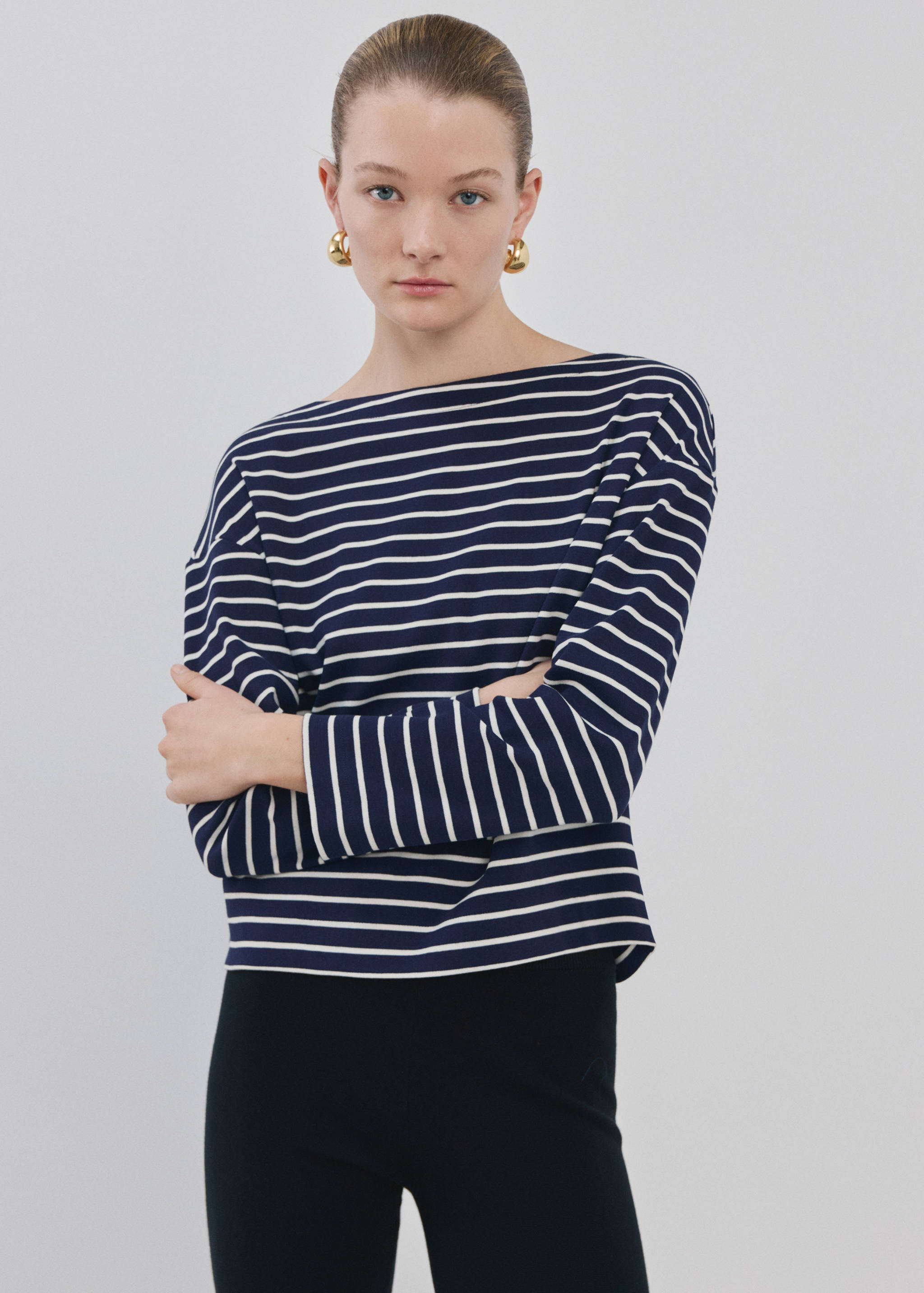 Sudadera rayas cuello barco - Plano medio