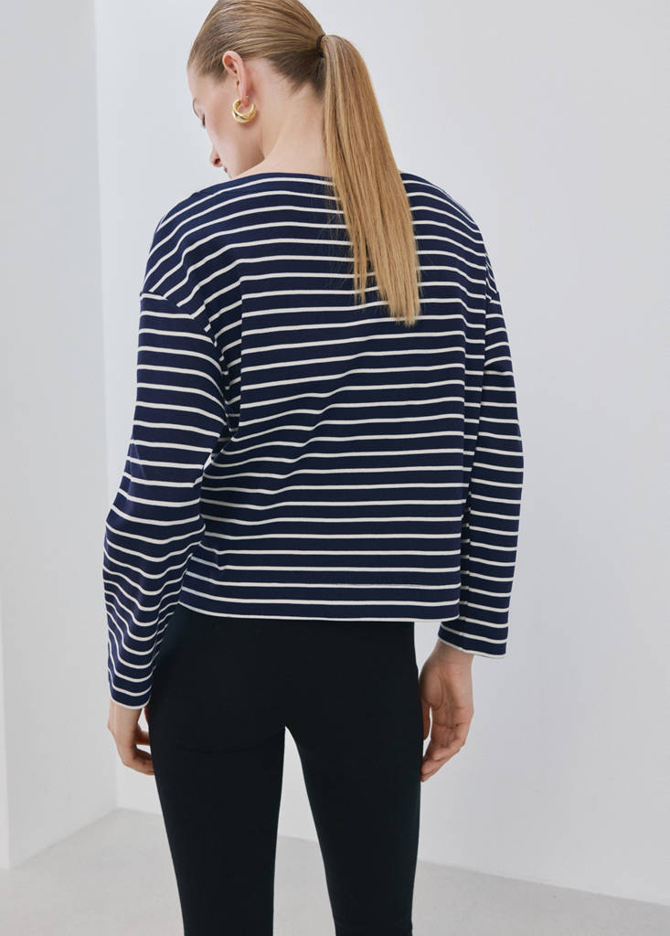 Striped boat neck sweatshirt — Navy