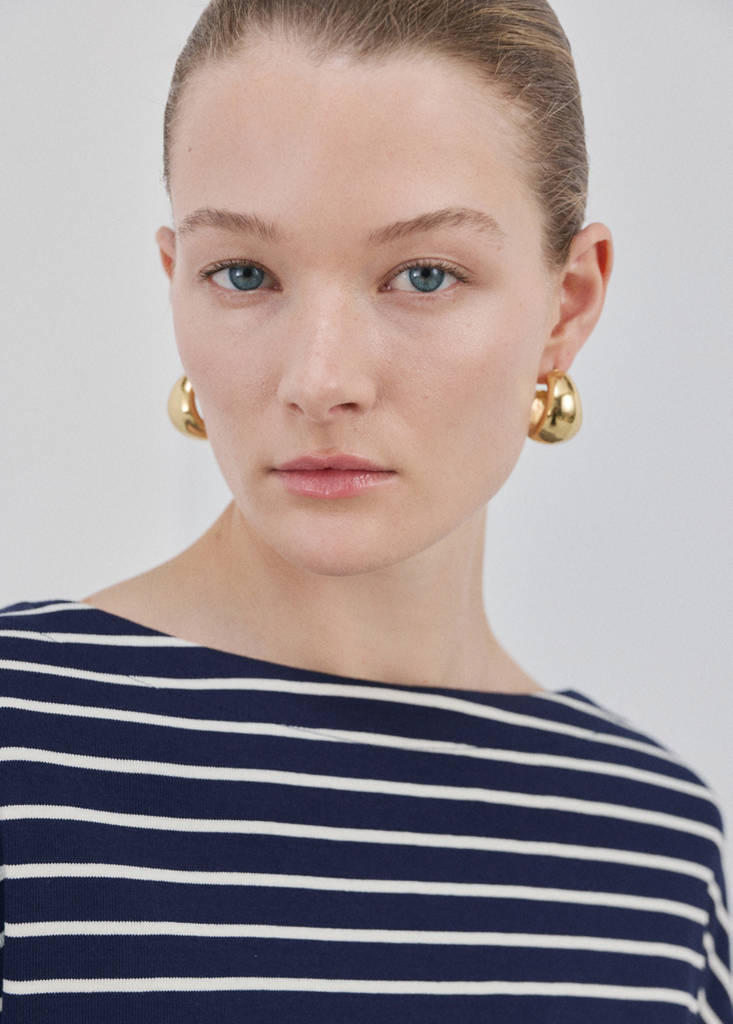 Striped boat neck sweatshirt — Navy