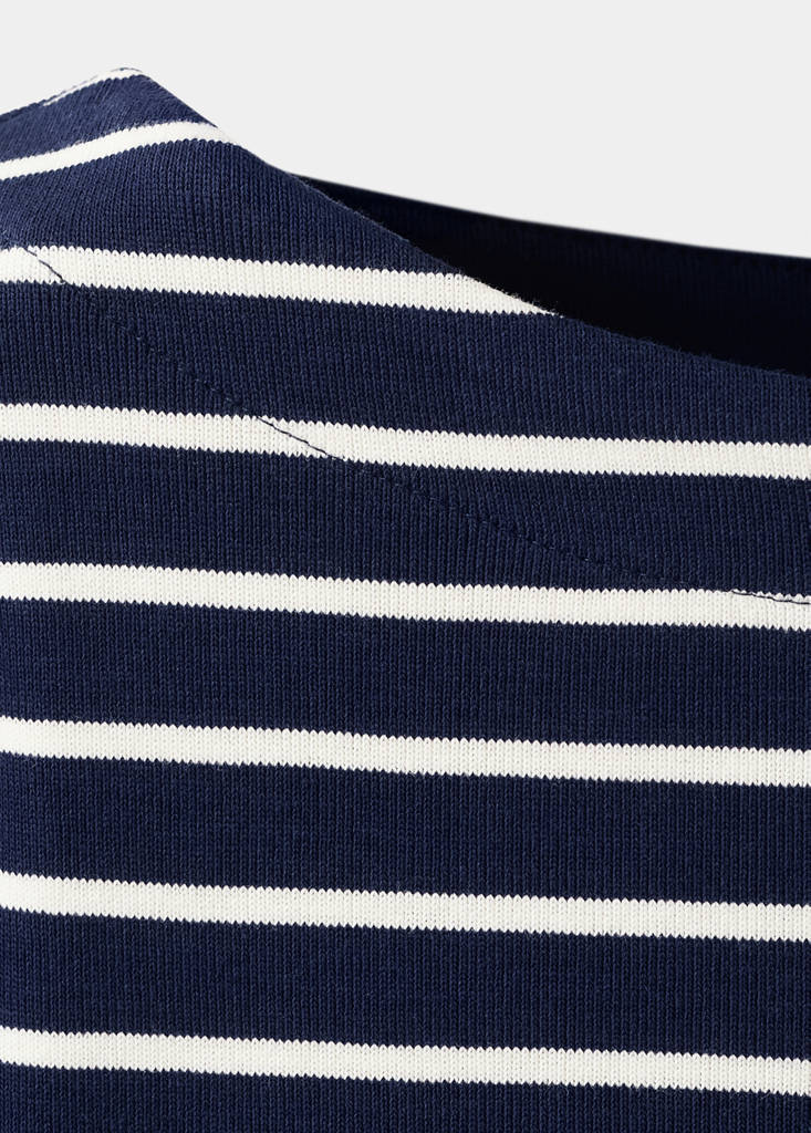 Striped boat neck sweatshirt — Navy