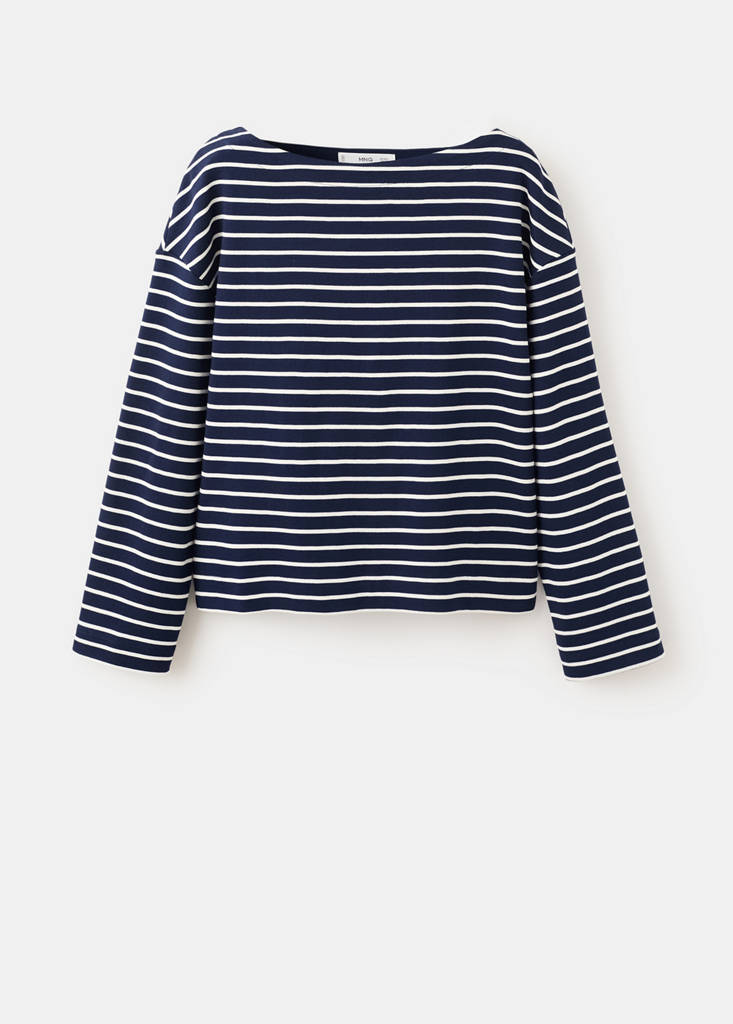 Striped boat neck sweatshirt — Navy