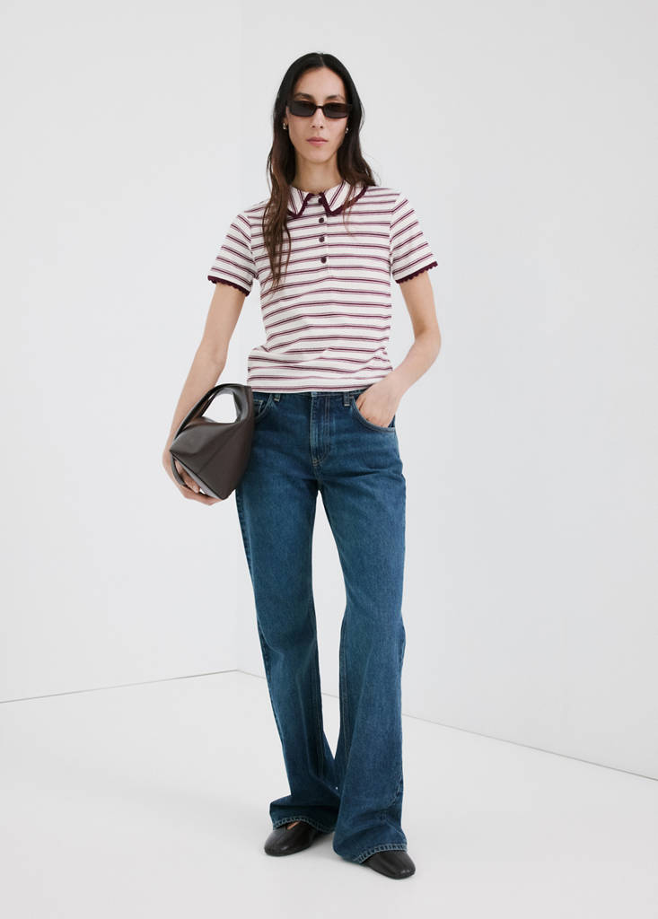 Scalloped striped polo — Burgundy