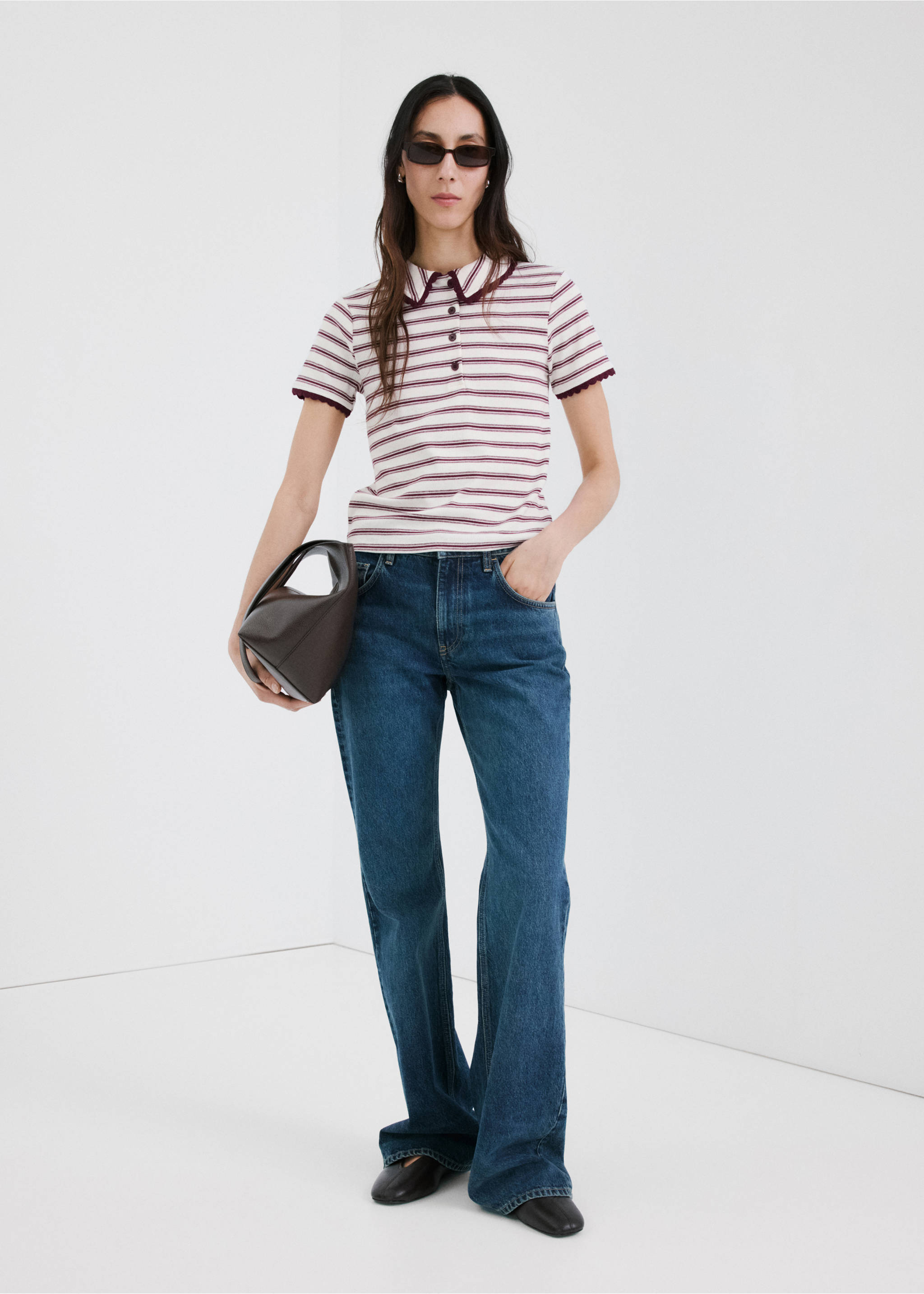 Scalloped striped polo - General plane, Burgundy. Ref: 27065825-00.