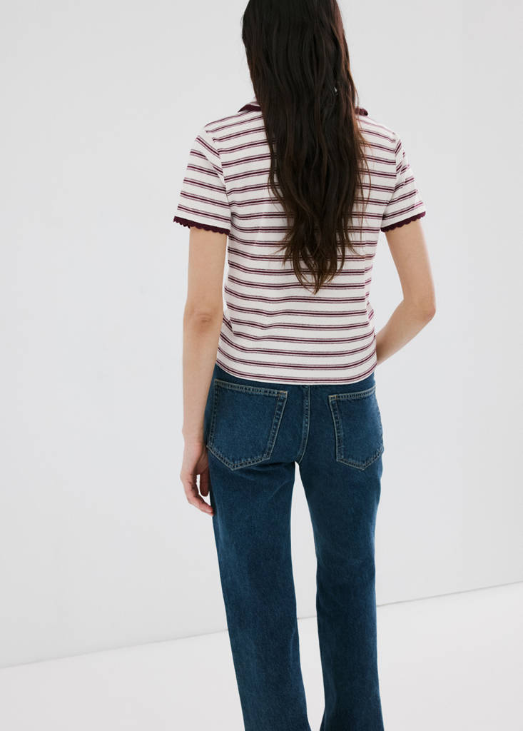Scalloped striped polo — Burgundy