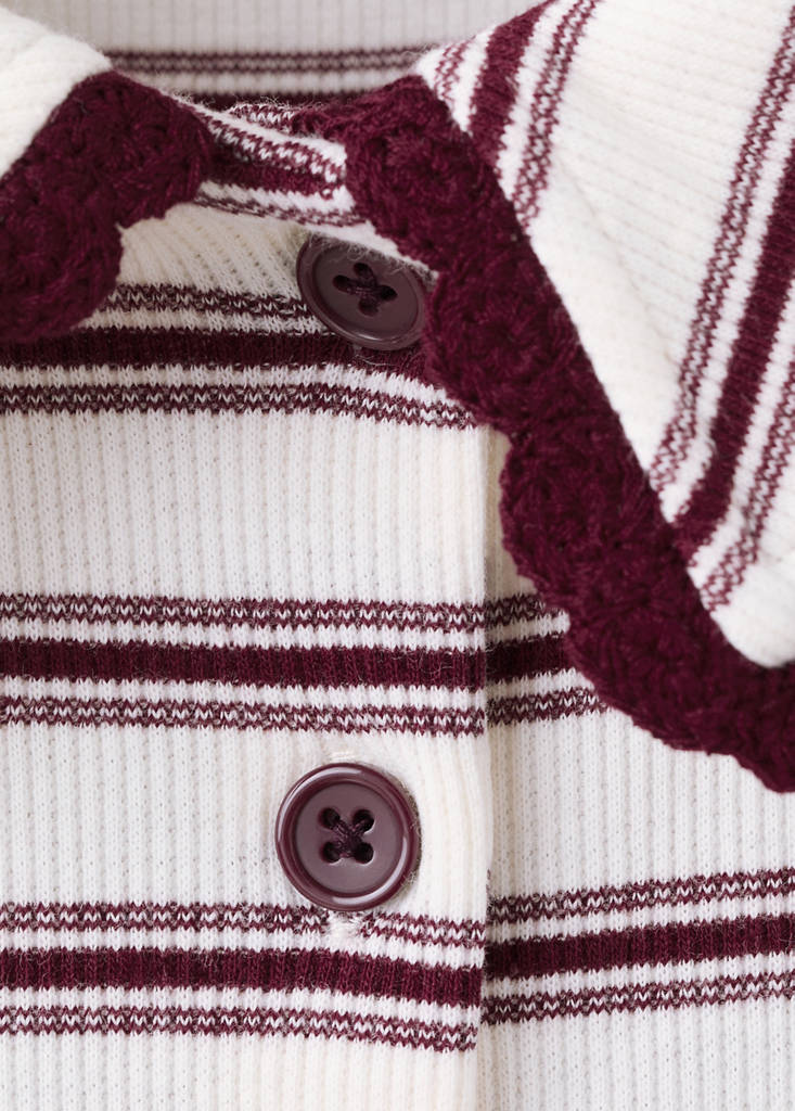 Scalloped striped polo — Burgundy