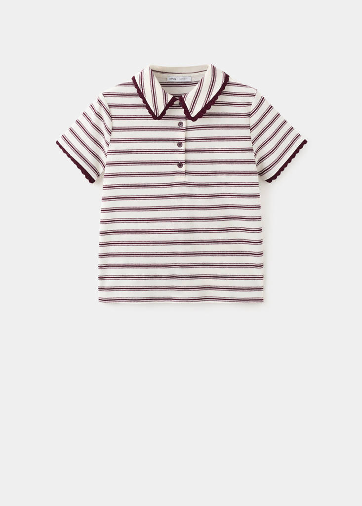 Scalloped striped polo — Burgundy