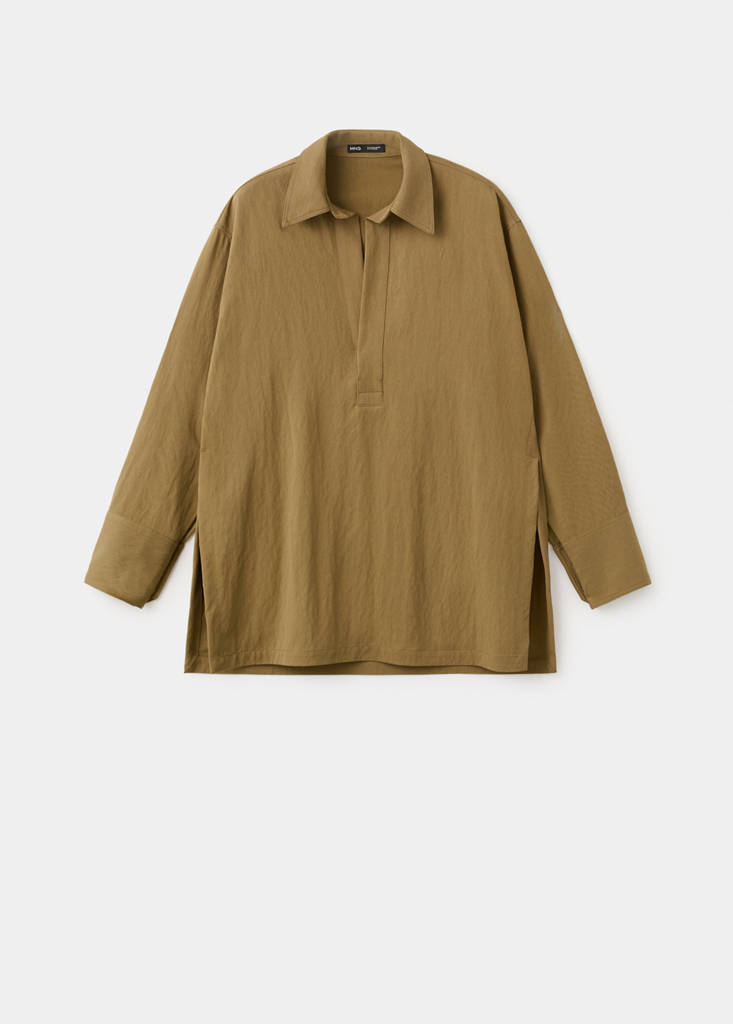 Oversized shirt with a shirt collar — Khaki