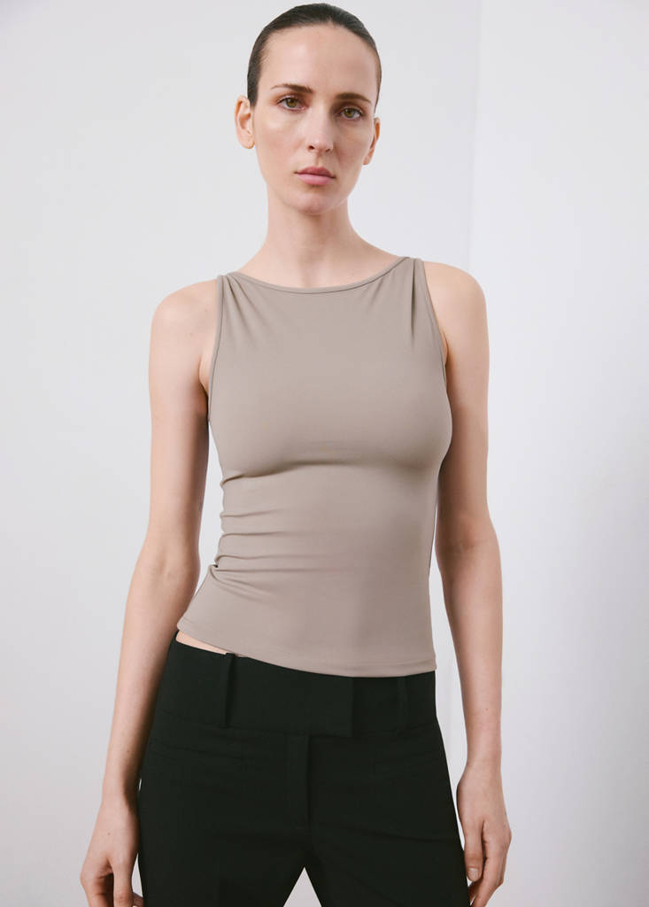 Fitted crop top — Light/Pastel Brown