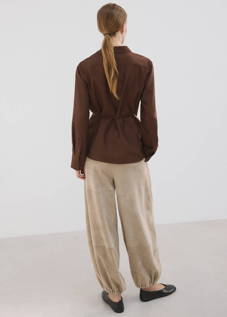 Wrap shirt with bow — Brown