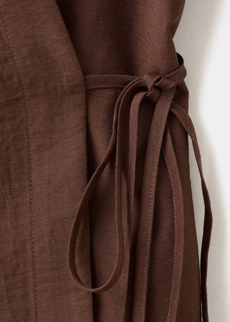 Wrap shirt with bow — Brown