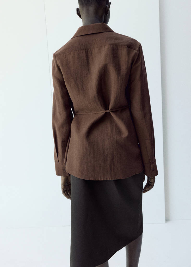 Wrap shirt with bow — Brown
