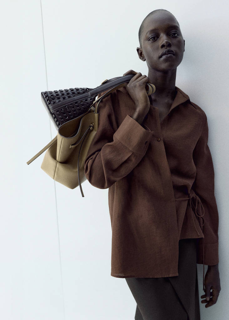 Wrap shirt with bow — Brown