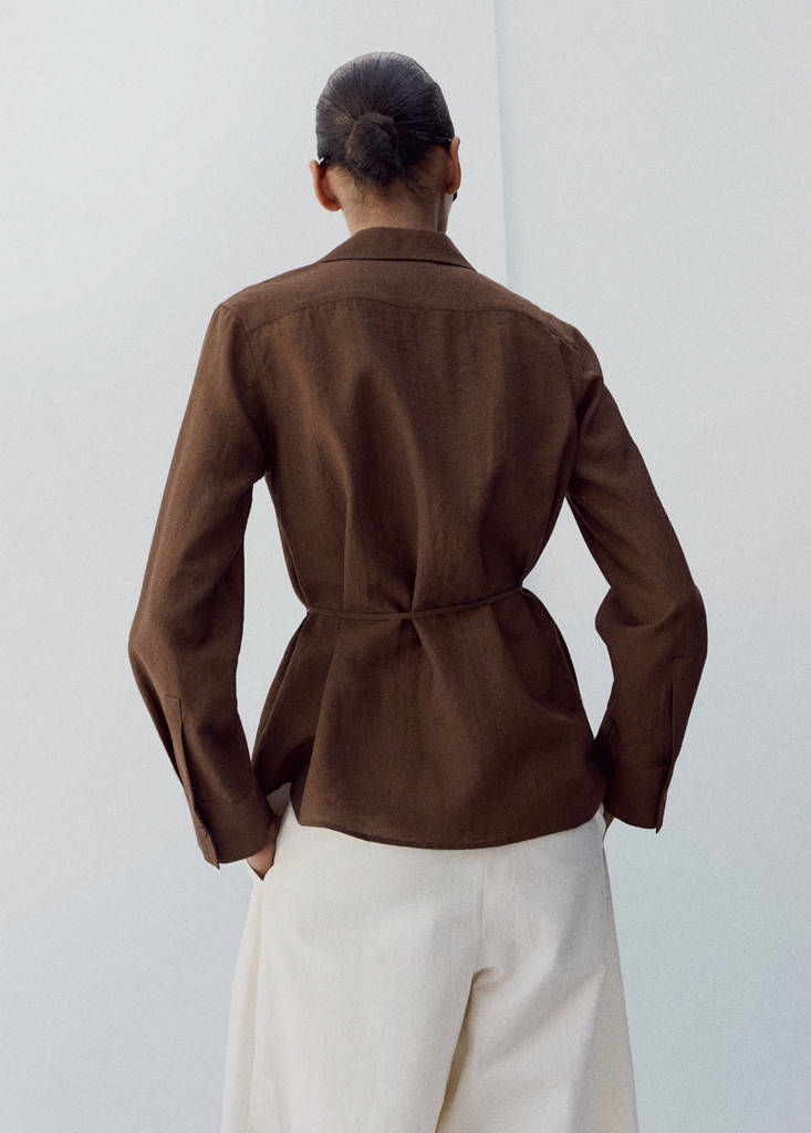 Wrap shirt with bow — Brown