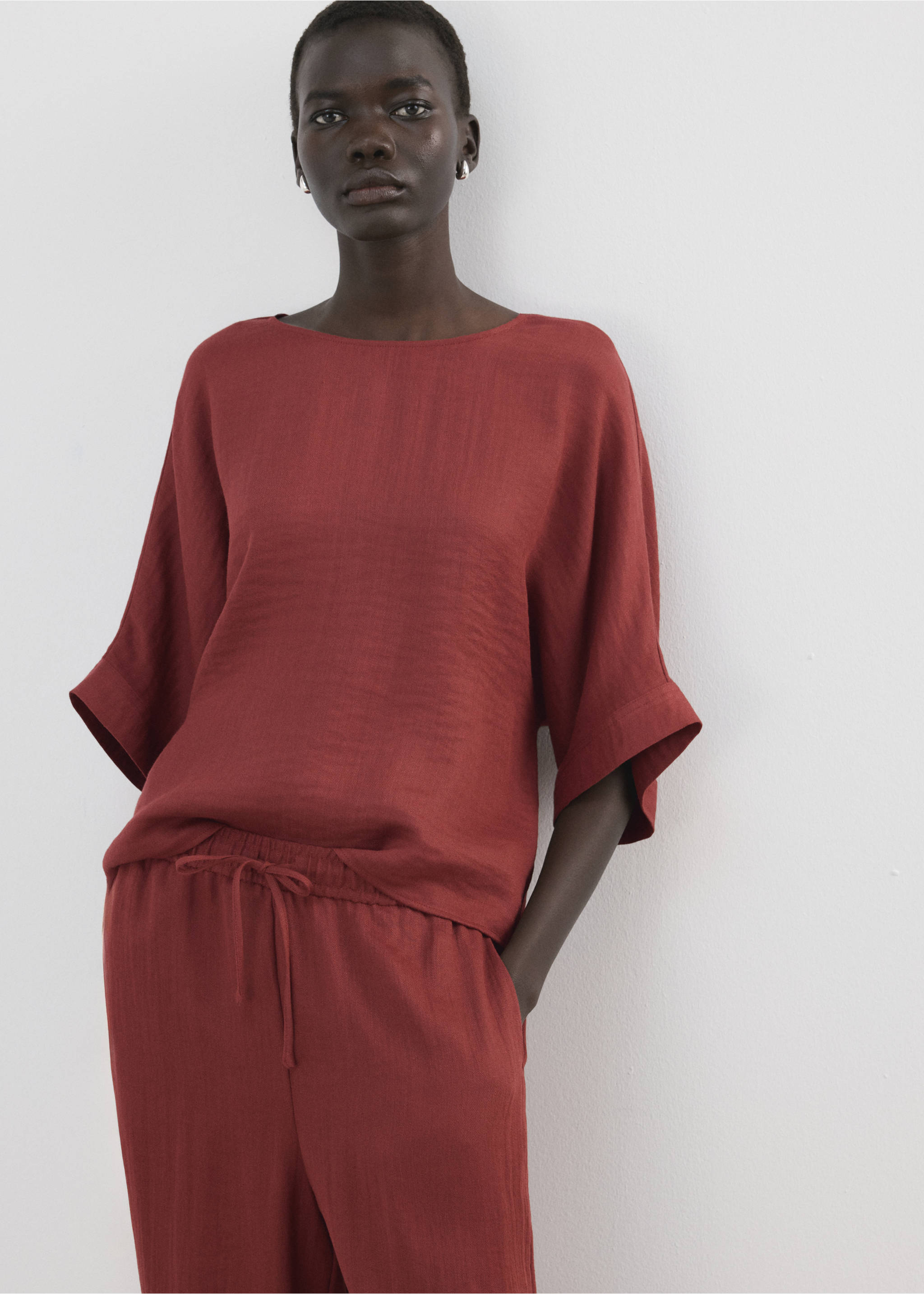 Three-quarter sleeve blouse - Medium plane, Red. Ref: 27065829-00.