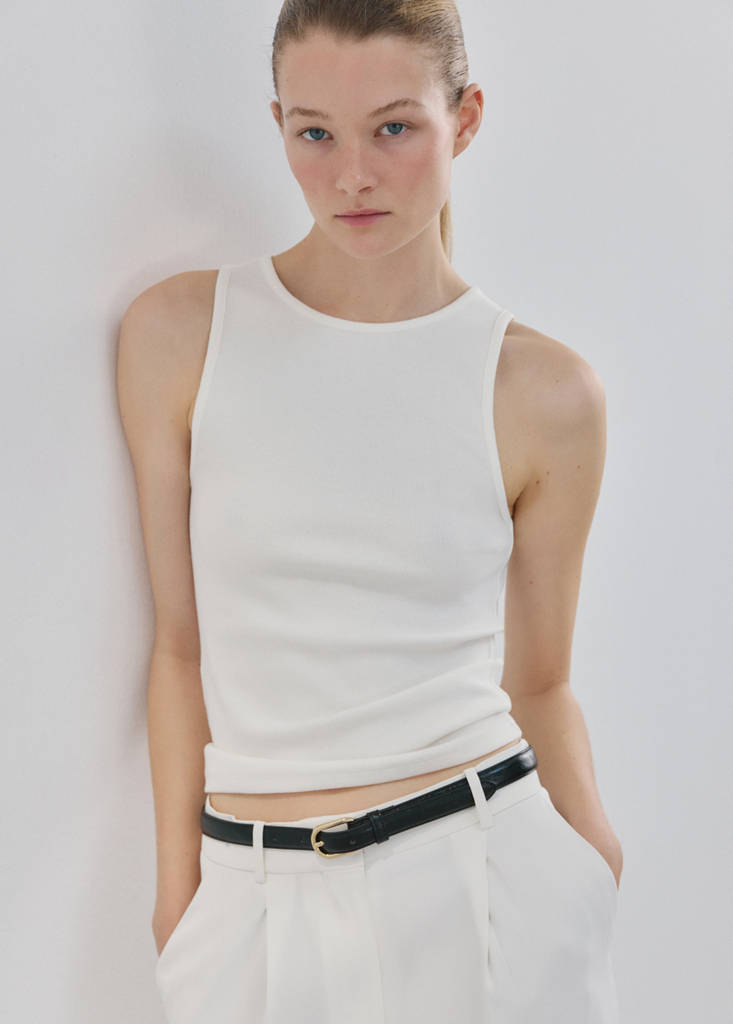 Ribbed cotton-blend top — White
