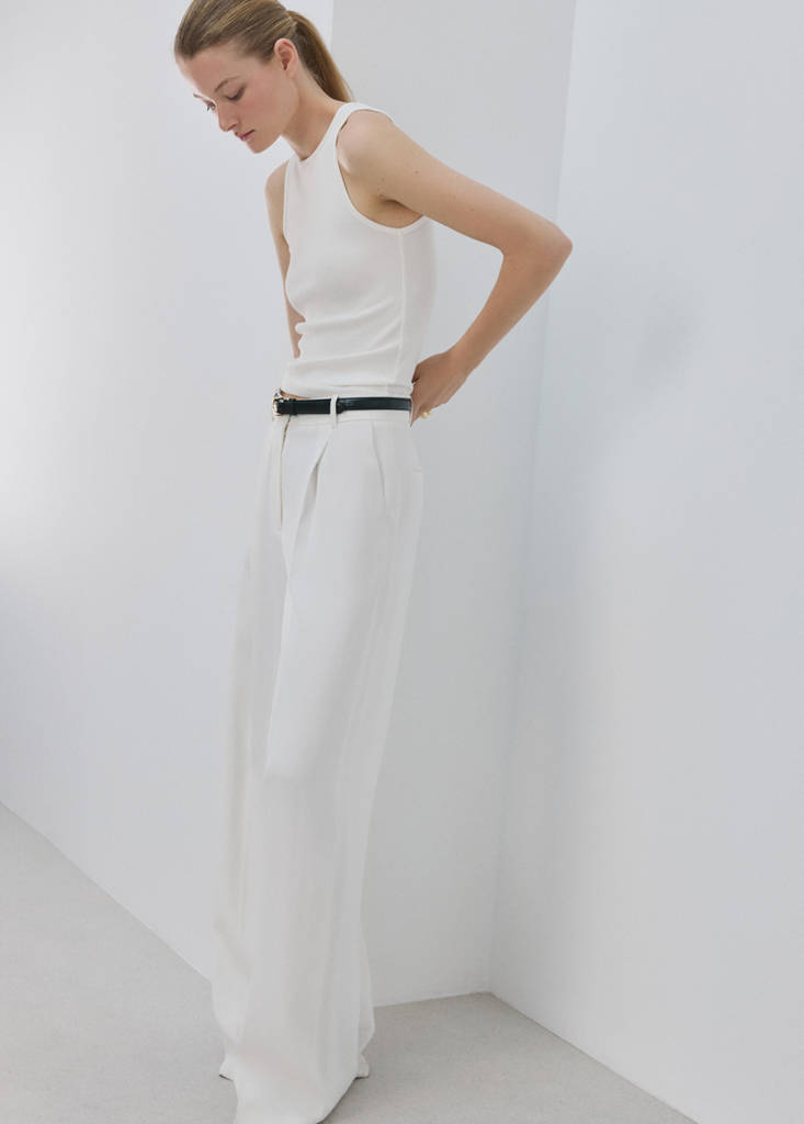 Ribbed cotton-blend top — White