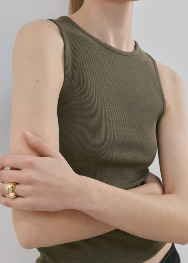 Ribbed cotton-blend top — Khaki