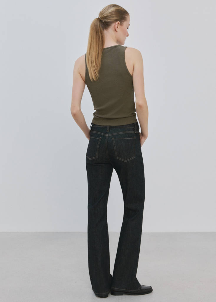 Ribbed cotton-blend top — Khaki