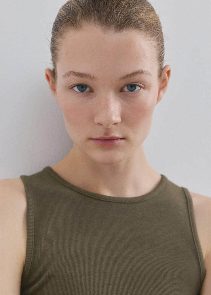 Ribbed cotton-blend top — Khaki