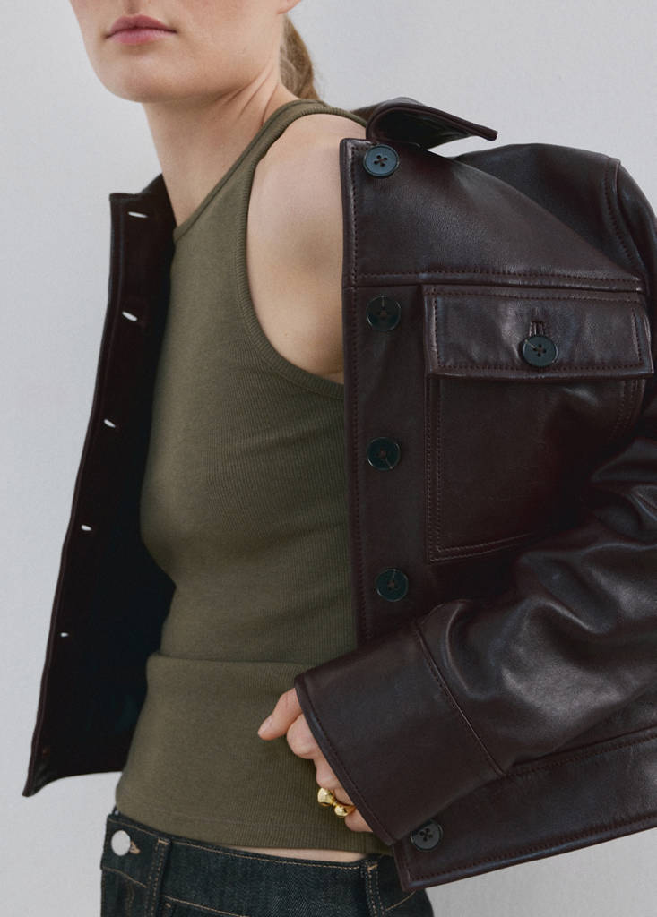 Ribbed cotton-blend top — Khaki