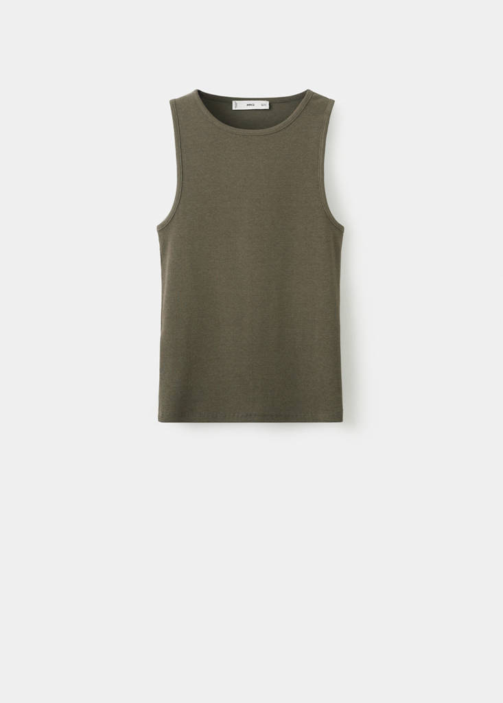 Ribbed cotton-blend top — Khaki