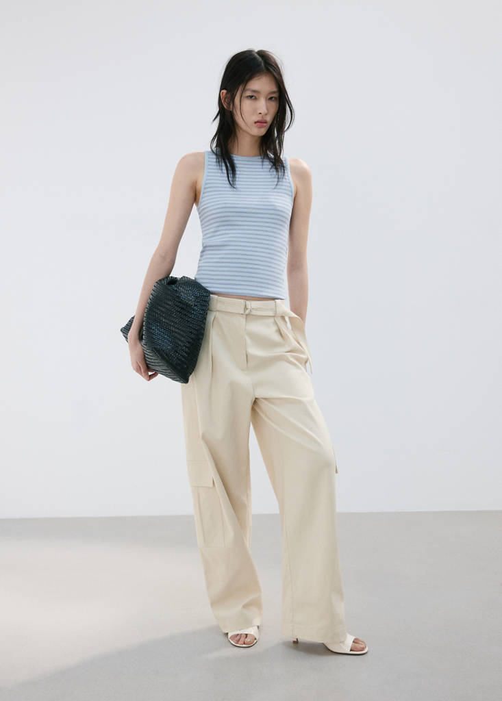 Ribbed cotton-blend top — Blue