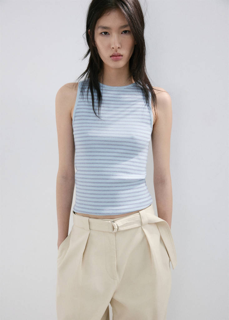 Ribbed cotton-blend top — Blue
