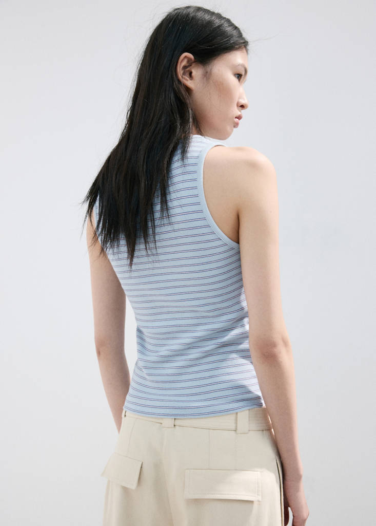 Ribbed cotton-blend top — Blue