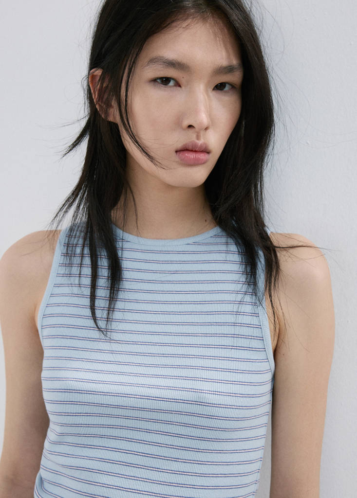 Ribbed cotton-blend top — Blue