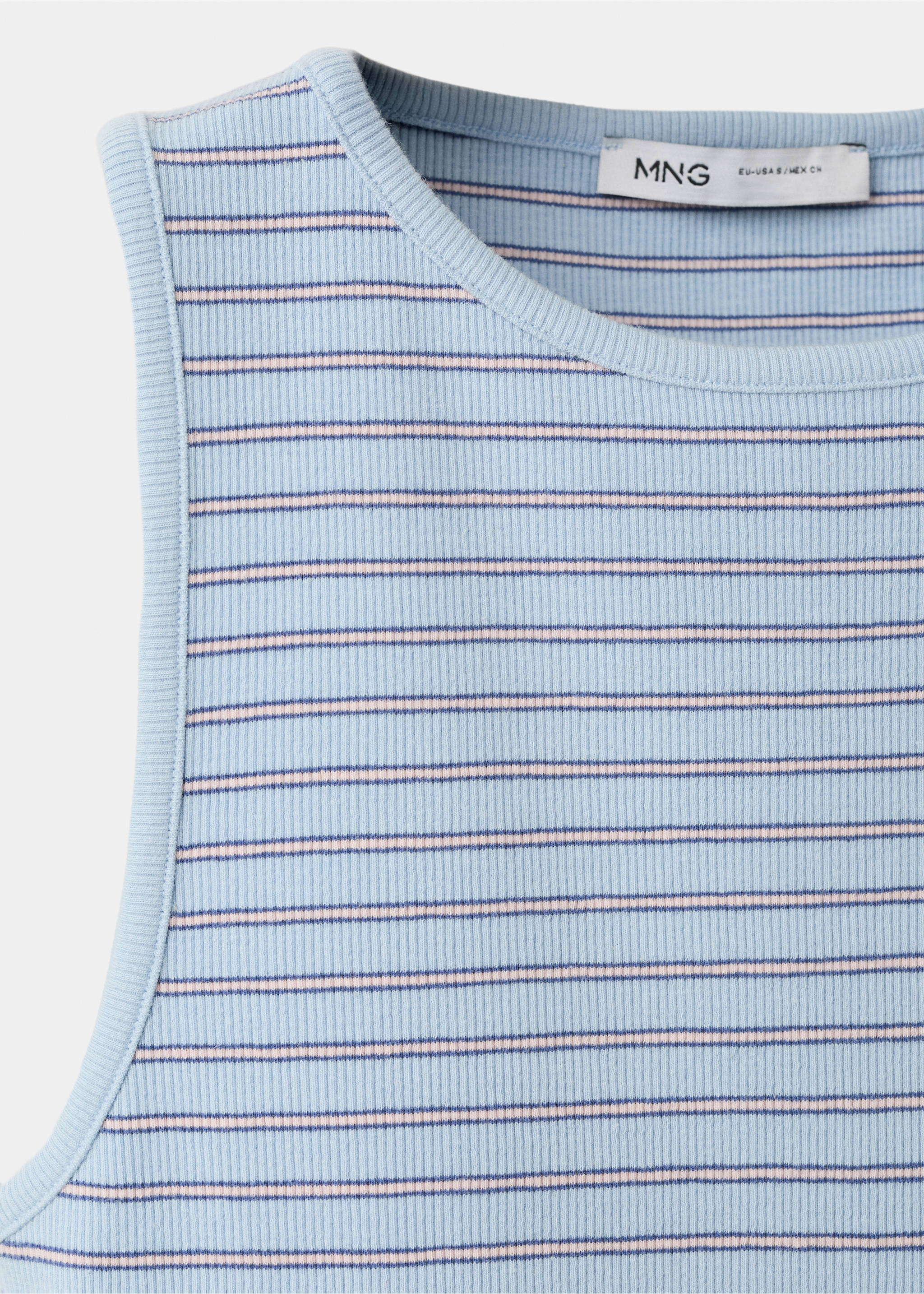 Ribbed cotton-blend top - Details of the article 8, Blue. Ref: 27065830-00.