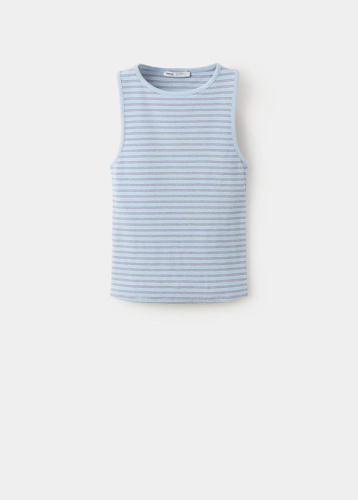 Ribbed cotton-blend top — Blue
