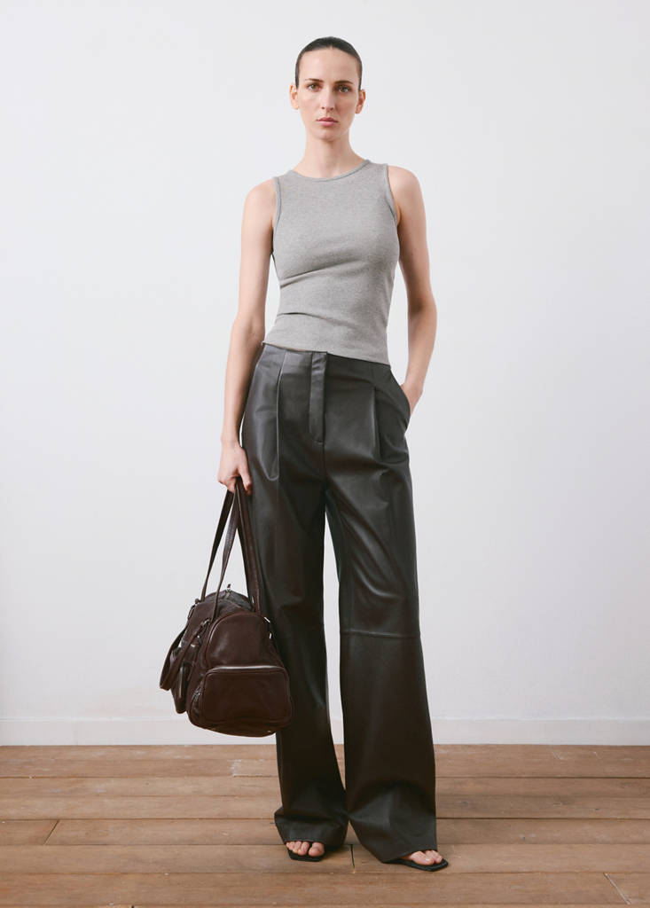 Ribbed cotton-blend top — Medium Heather Grey