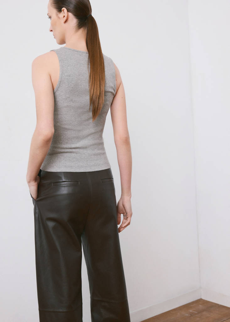 Ribbed cotton-blend top — Medium Heather Grey