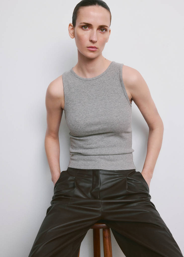 Ribbed cotton-blend top — Medium Heather Grey