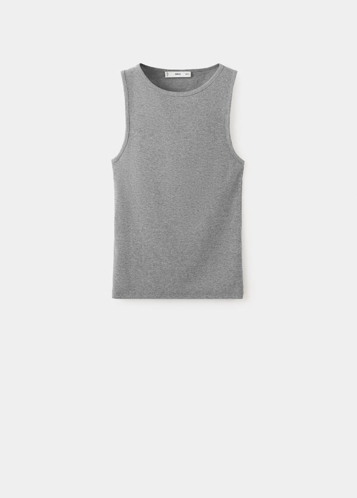 Ribbed cotton-blend top — Medium Heather Grey