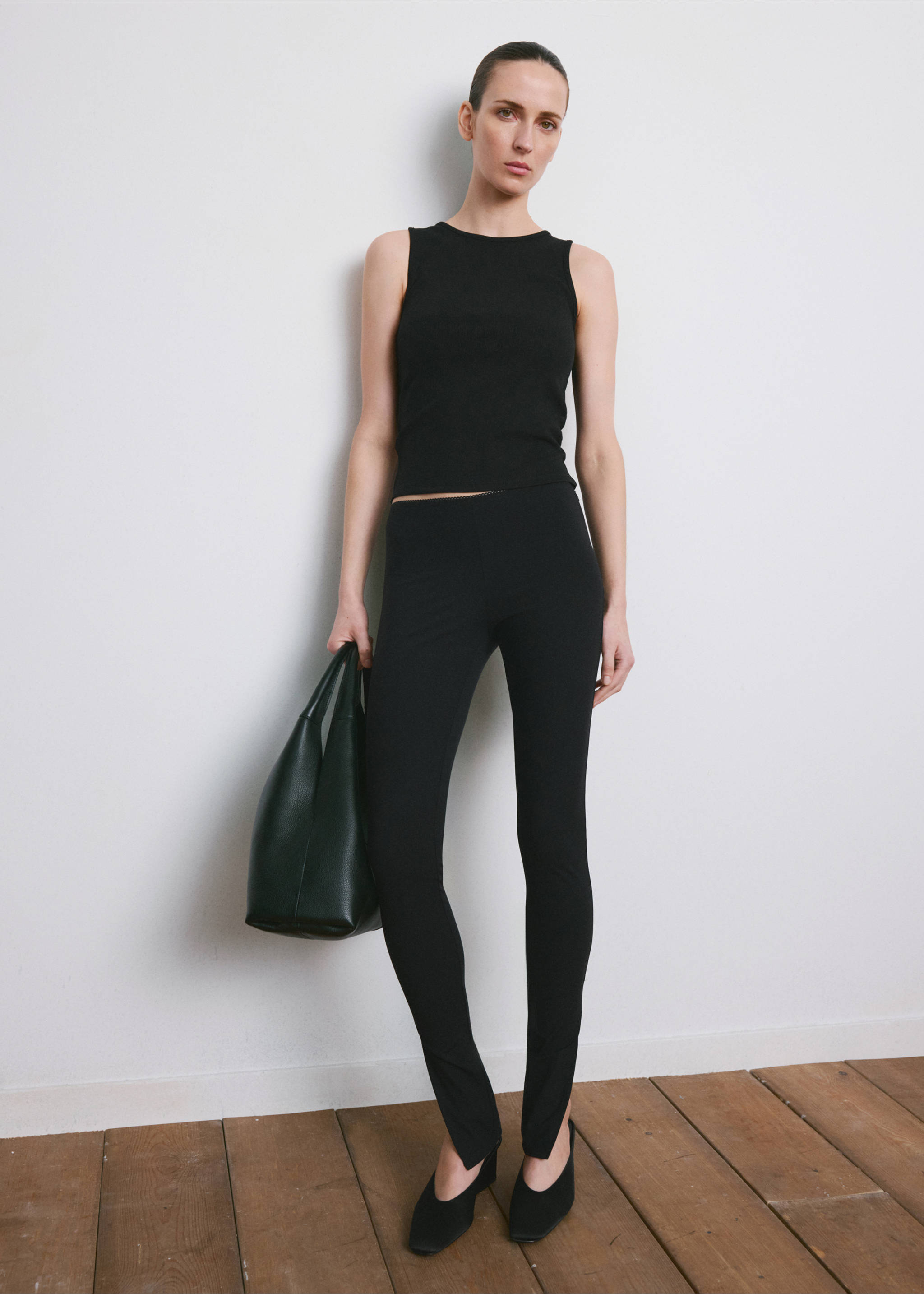 Ribbed cotton-blend top - General plane, Black. Ref: 27065830-00.