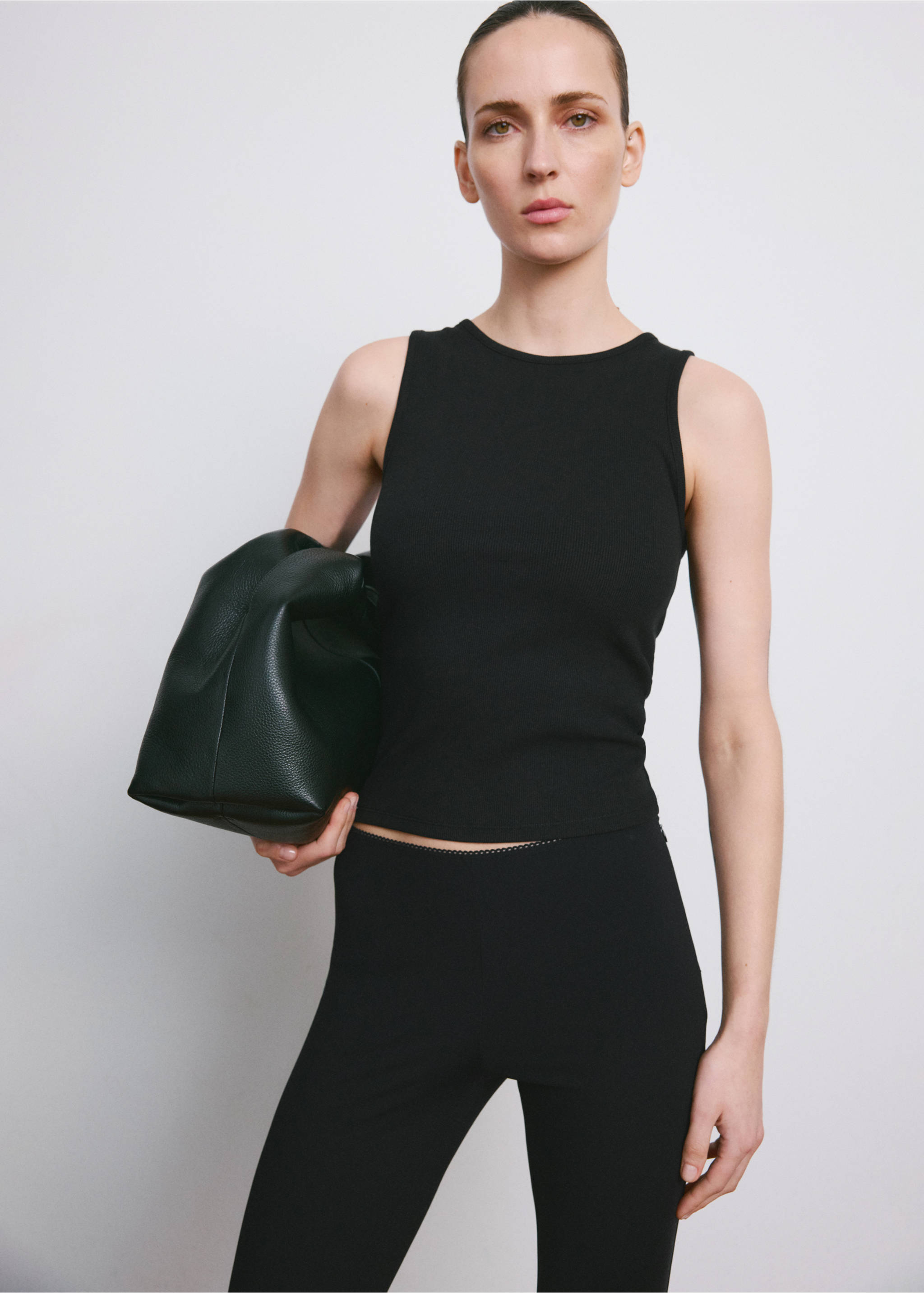 Ribbed cotton-blend top - Medium plane, Black. Ref: 27065830-00.